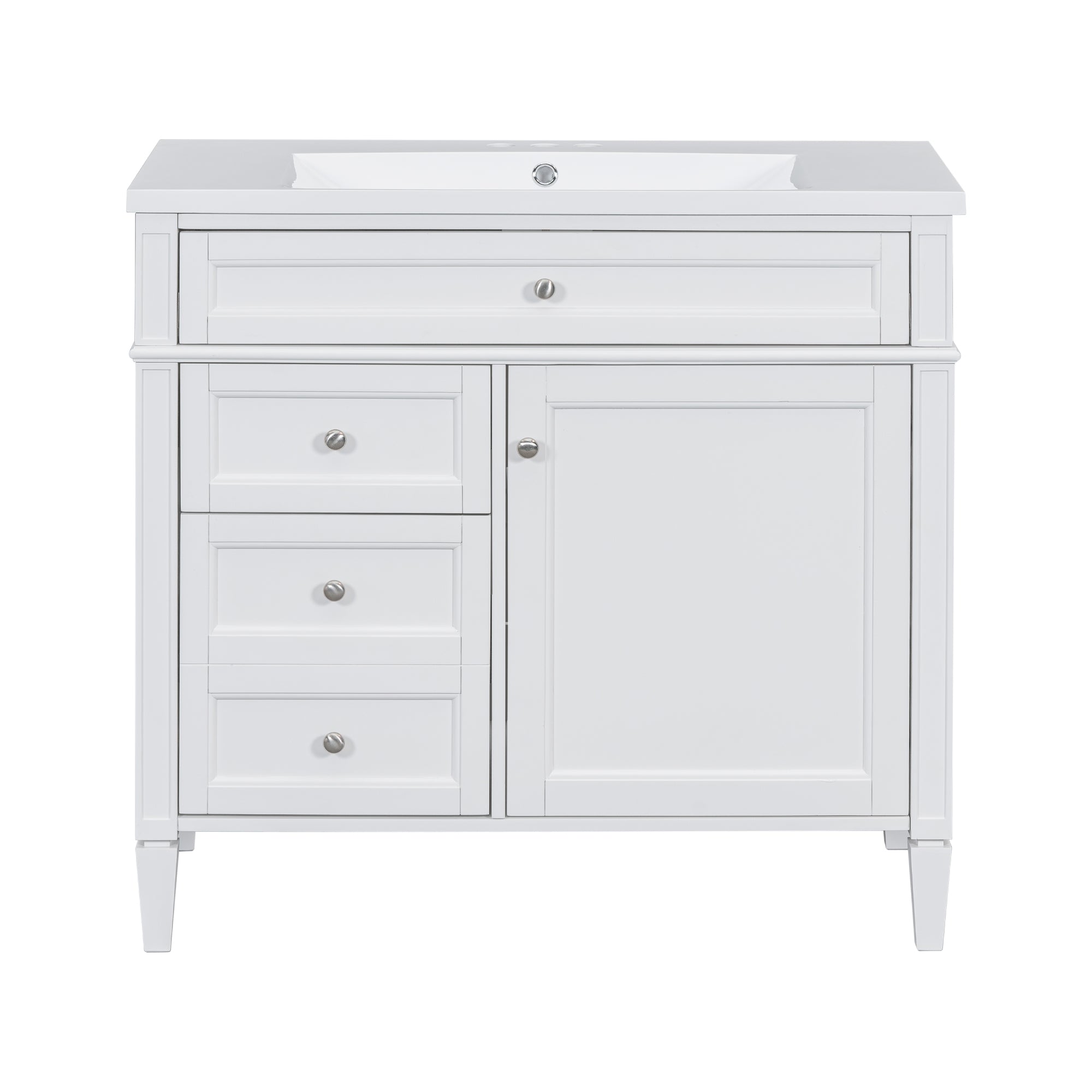 VanityFus 36-in White Bathroom Vanity Single Sink Combo Resin Top Undermount with 1 Soft Close Door 3 Drawers Adjustable Shelves